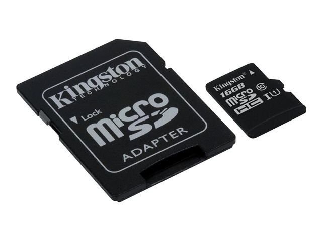 Kingston - Flash memory card (microSDHC to SD adapter included) - 16 GB