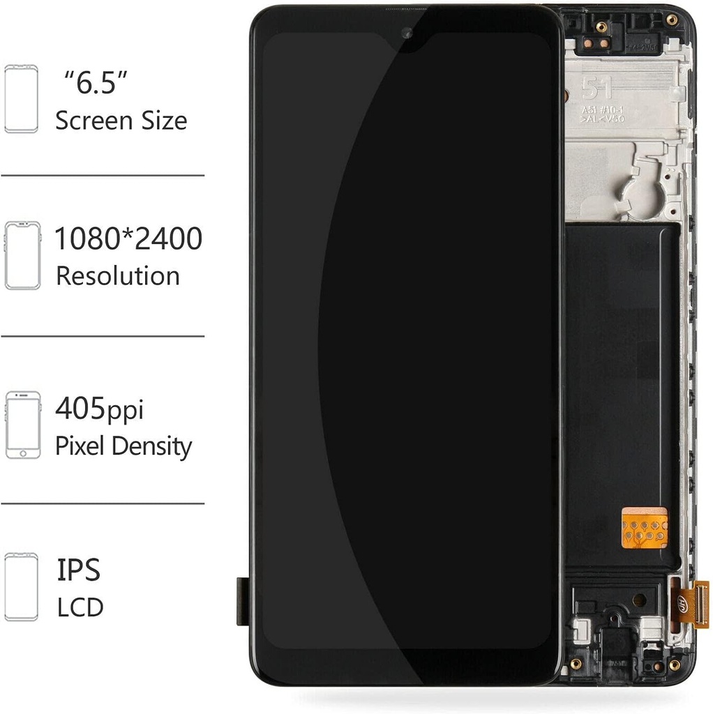 LCD Display Screen with Front Touch Screen Digitizer Pre-Installed Assembly for Samsung Galaxy A51 4G A515 A515U A515F A515F/DS A515F/DSN T SM-A515F/DSM SM-A515F/N (Not for A51 5G)